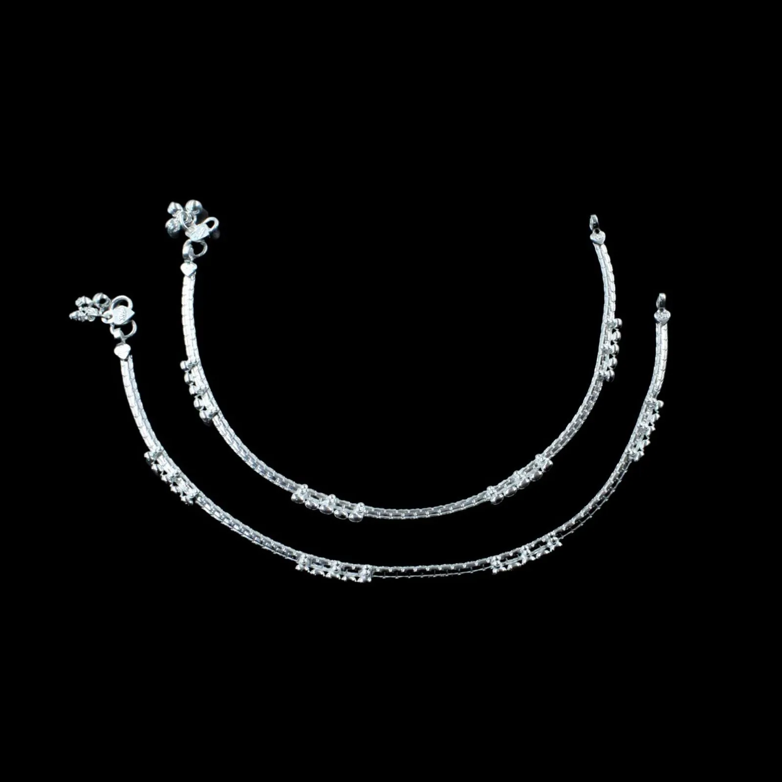Beach Wear Real Sterling Silver Women Anklets Ankle Pair 10.5"