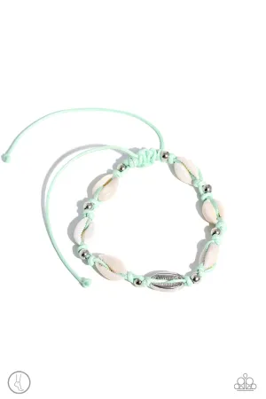 Beachcomber Ballad - Green - Seashell Paparazzi Pull-Cord Anklet