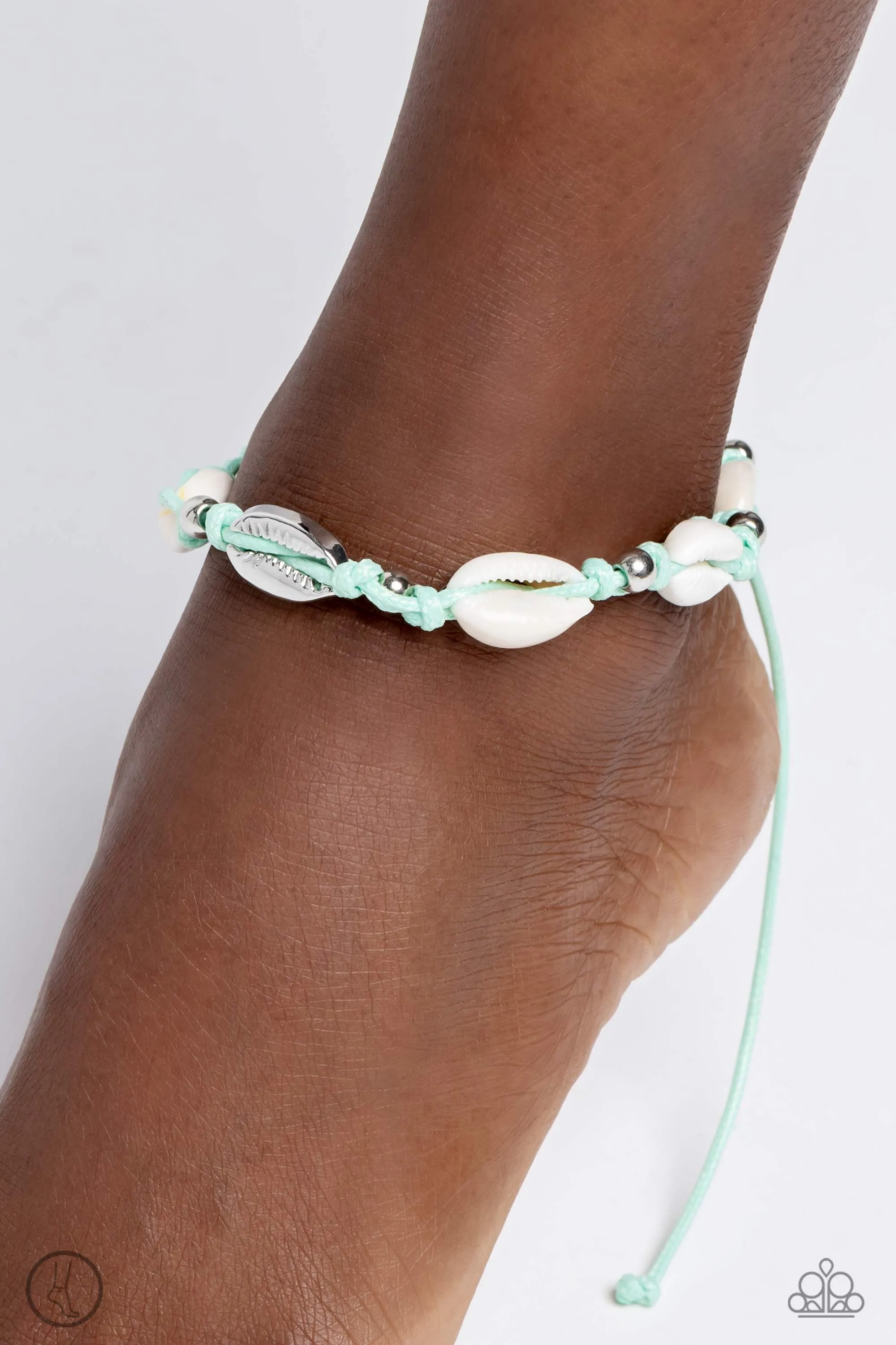 Beachcomber Ballad - Green - Seashell Paparazzi Pull-Cord Anklet