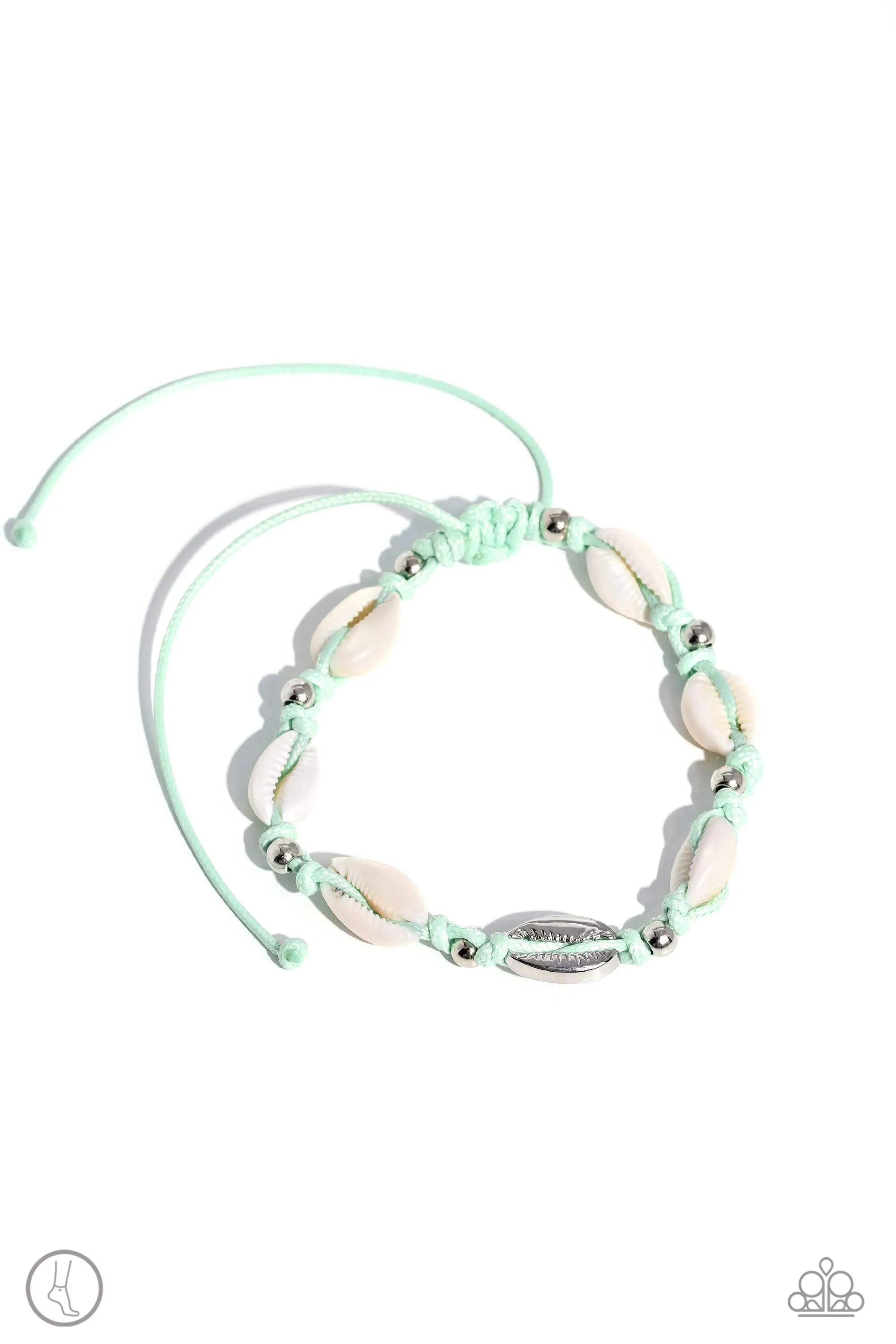 Beachcomber Ballad - Green - Seashell Paparazzi Pull-Cord Anklet
