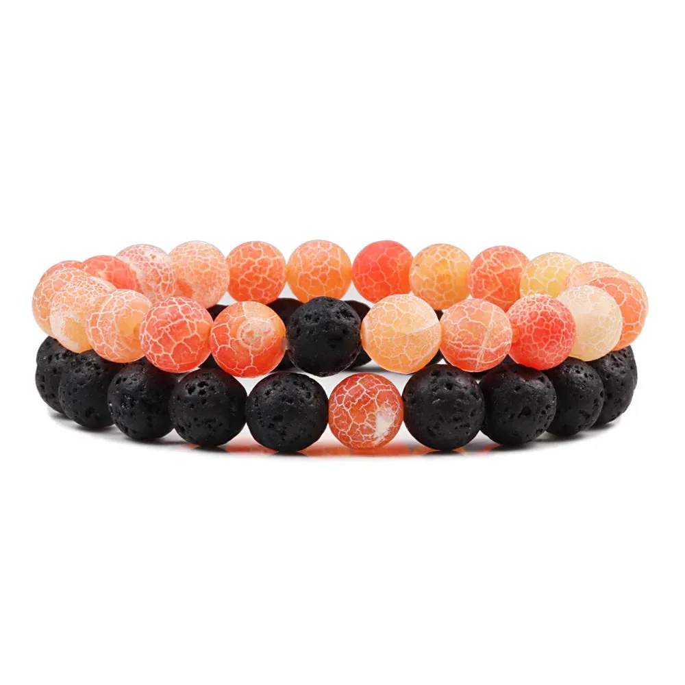 Beaded Bracelets Bangles Set Natural Lava Stone Couples Distance Energy Elastic Rope Men Women Best Friend Jewelry Gift