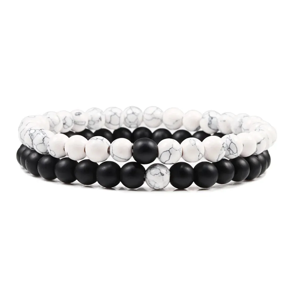 Beaded Bracelets Bangles Set Natural Lava Stone Couples Distance Energy Elastic Rope Men Women Best Friend Jewelry Gift
