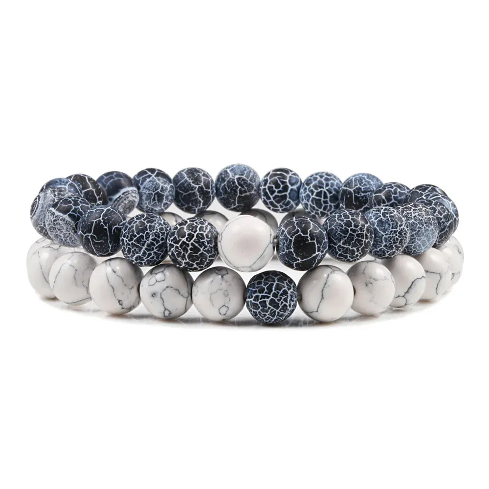 Beaded Bracelets Bangles Set Natural Lava Stone Couples Distance Energy Elastic Rope Men Women Best Friend Jewelry Gift