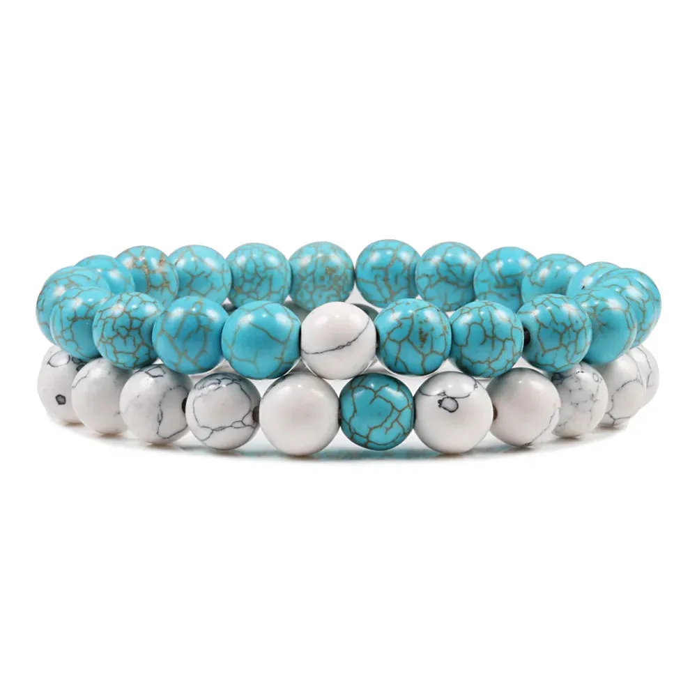 Beaded Bracelets Bangles Set Natural Lava Stone Couples Distance Energy Elastic Rope Men Women Best Friend Jewelry Gift