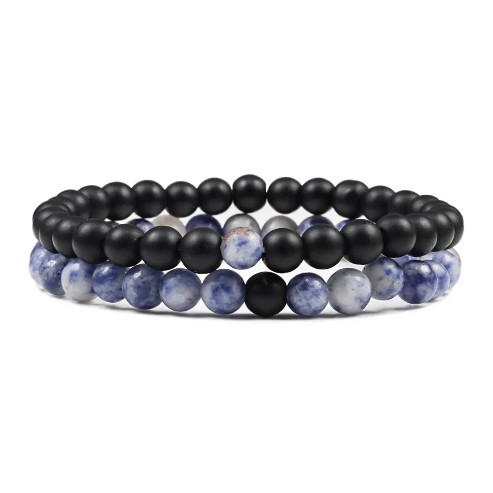Beaded Bracelets Bangles Set Natural Lava Stone Couples Distance Energy Elastic Rope Men Women Best Friend Jewelry Gift