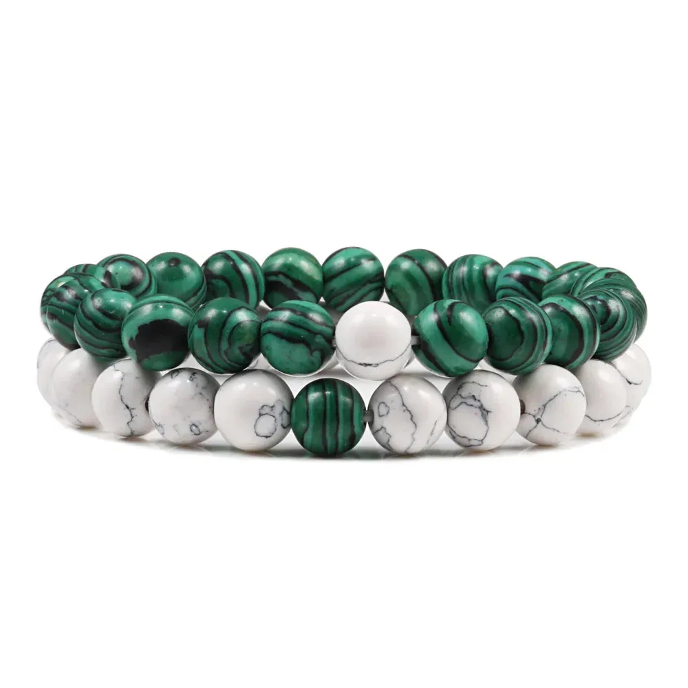 Beaded Bracelets Bangles Set Natural Lava Stone Couples Distance Energy Elastic Rope Men Women Best Friend Jewelry Gift
