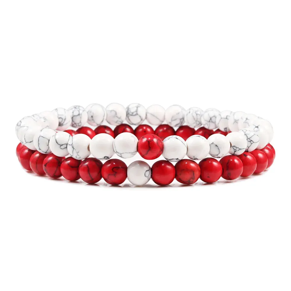 Beaded Bracelets Bangles Set Natural Lava Stone Couples Distance Energy Elastic Rope Men Women Best Friend Jewelry Gift