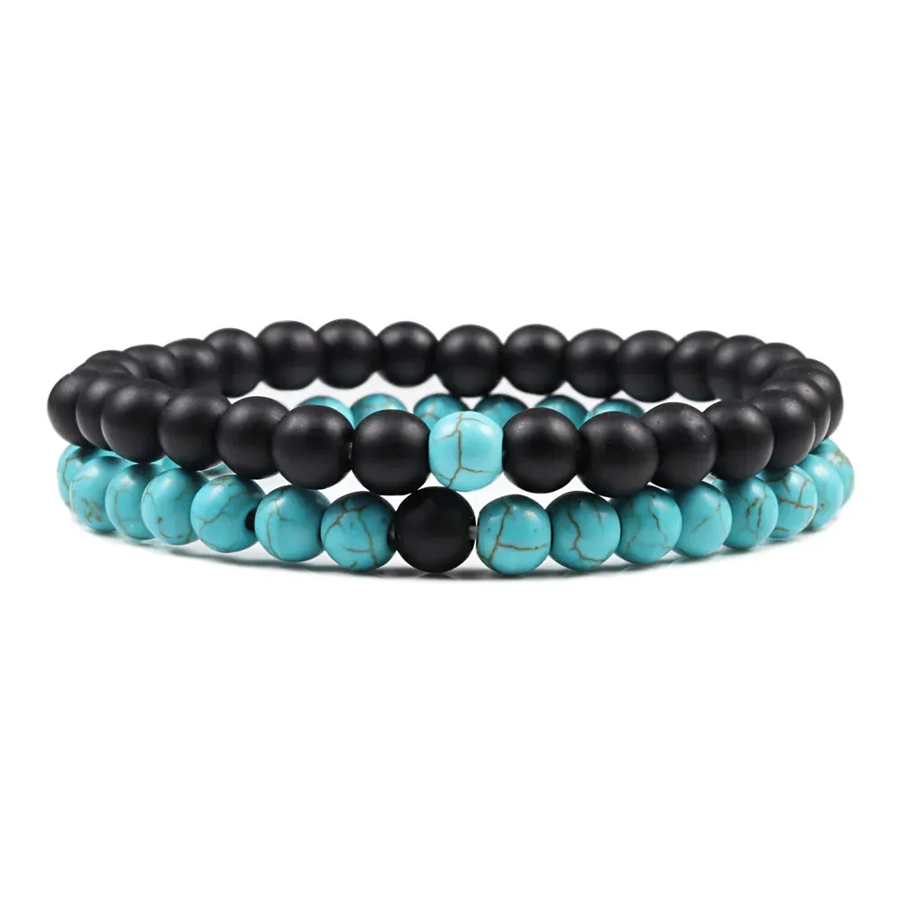 Beaded Bracelets Bangles Set Natural Lava Stone Couples Distance Energy Elastic Rope Men Women Best Friend Jewelry Gift