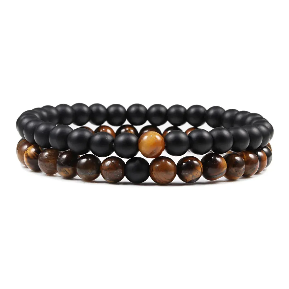 Beaded Bracelets Bangles Set Natural Lava Stone Couples Distance Energy Elastic Rope Men Women Best Friend Jewelry Gift