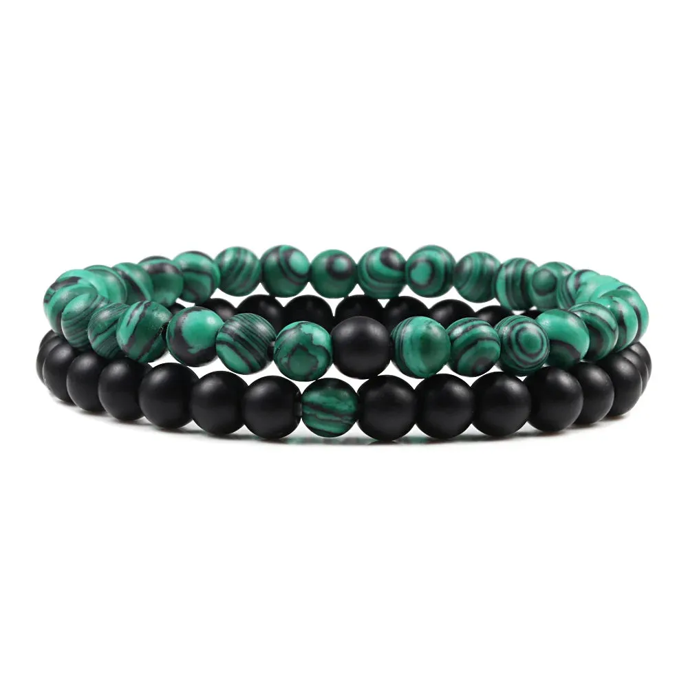 Beaded Bracelets Bangles Set Natural Lava Stone Couples Distance Energy Elastic Rope Men Women Best Friend Jewelry Gift