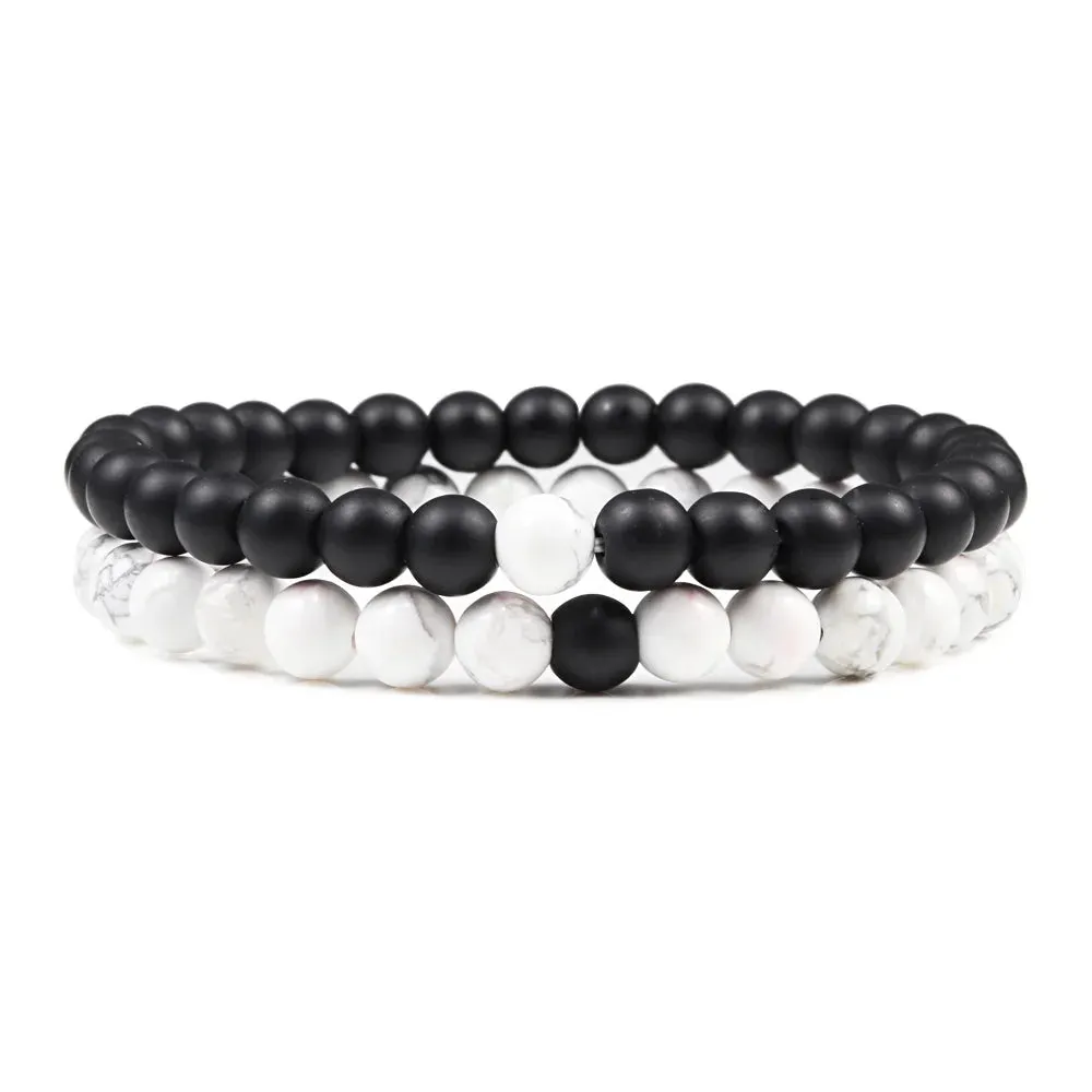 Beaded Bracelets Bangles Set Natural Lava Stone Couples Distance Energy Elastic Rope Men Women Best Friend Jewelry Gift