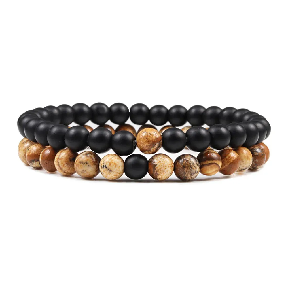 Beaded Bracelets Bangles Set Natural Lava Stone Couples Distance Energy Elastic Rope Men Women Best Friend Jewelry Gift