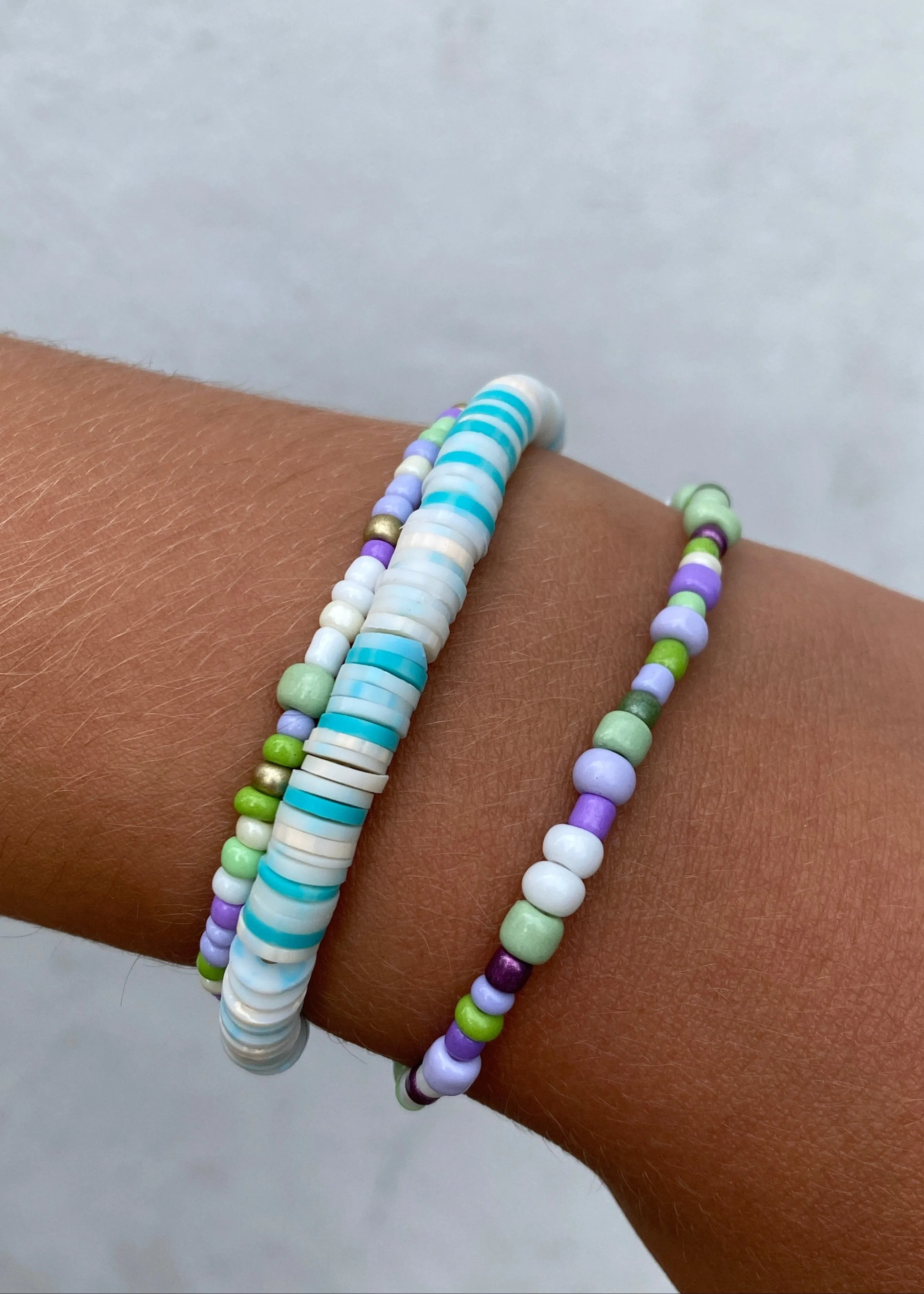Beaded Bracelets in Greens & Purples