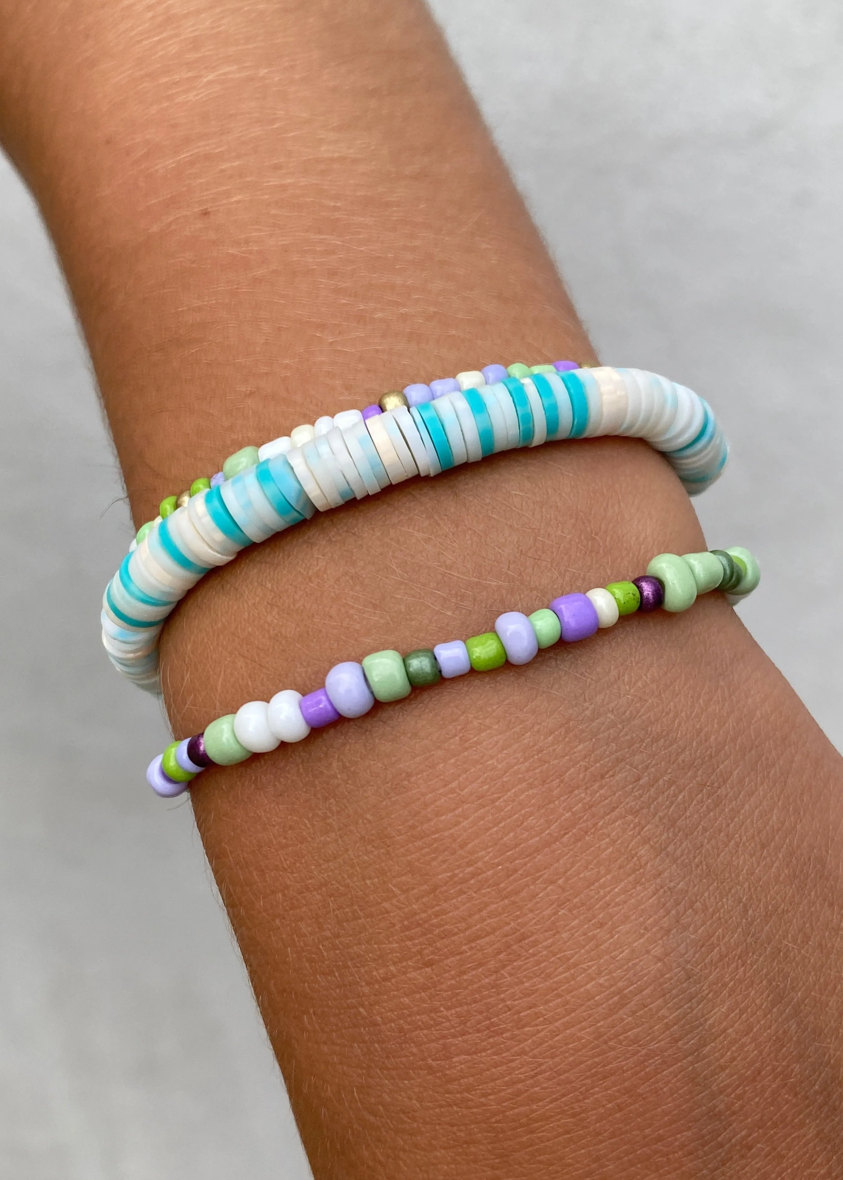 Beaded Bracelets in Greens & Purples