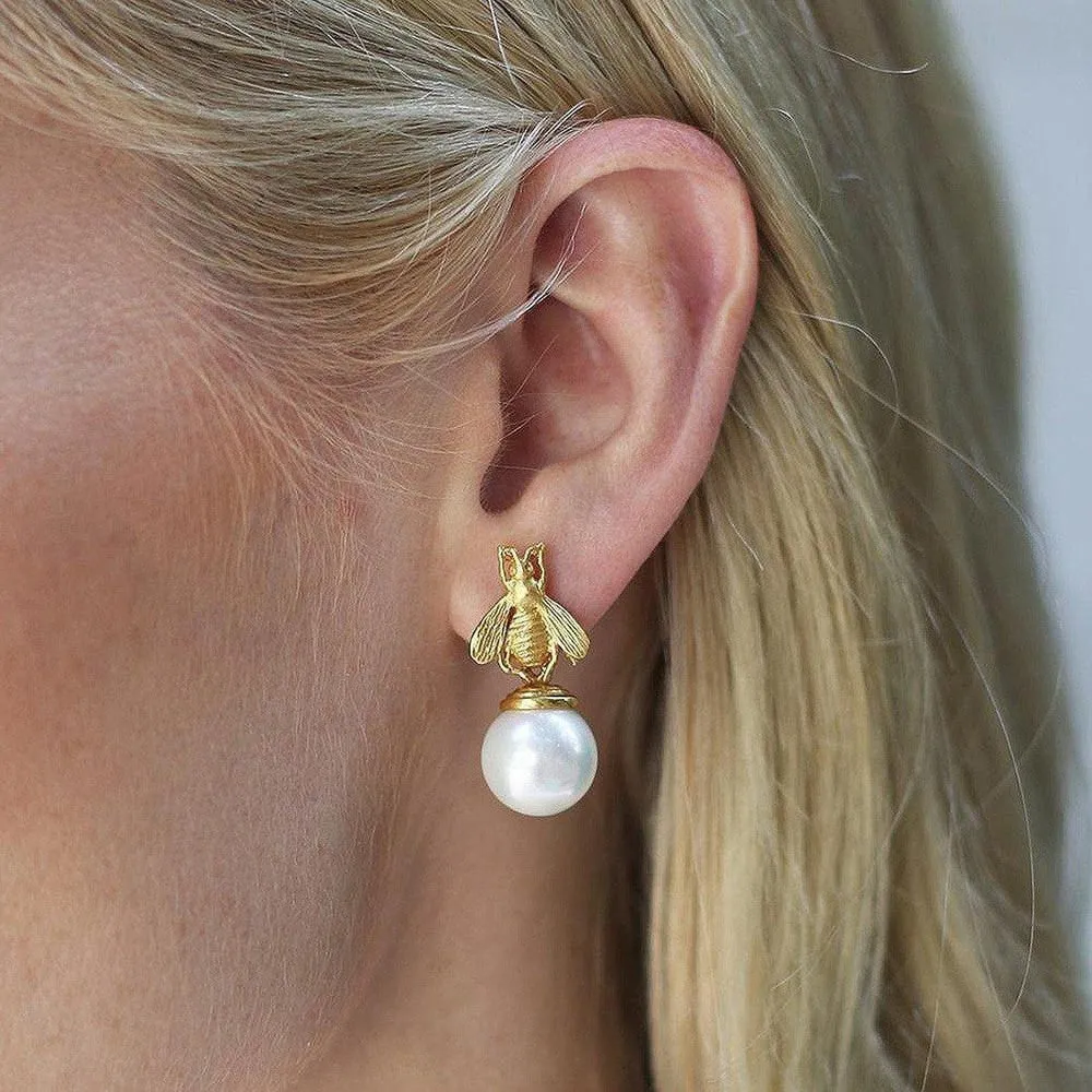 Bee Pearl Drop Earring