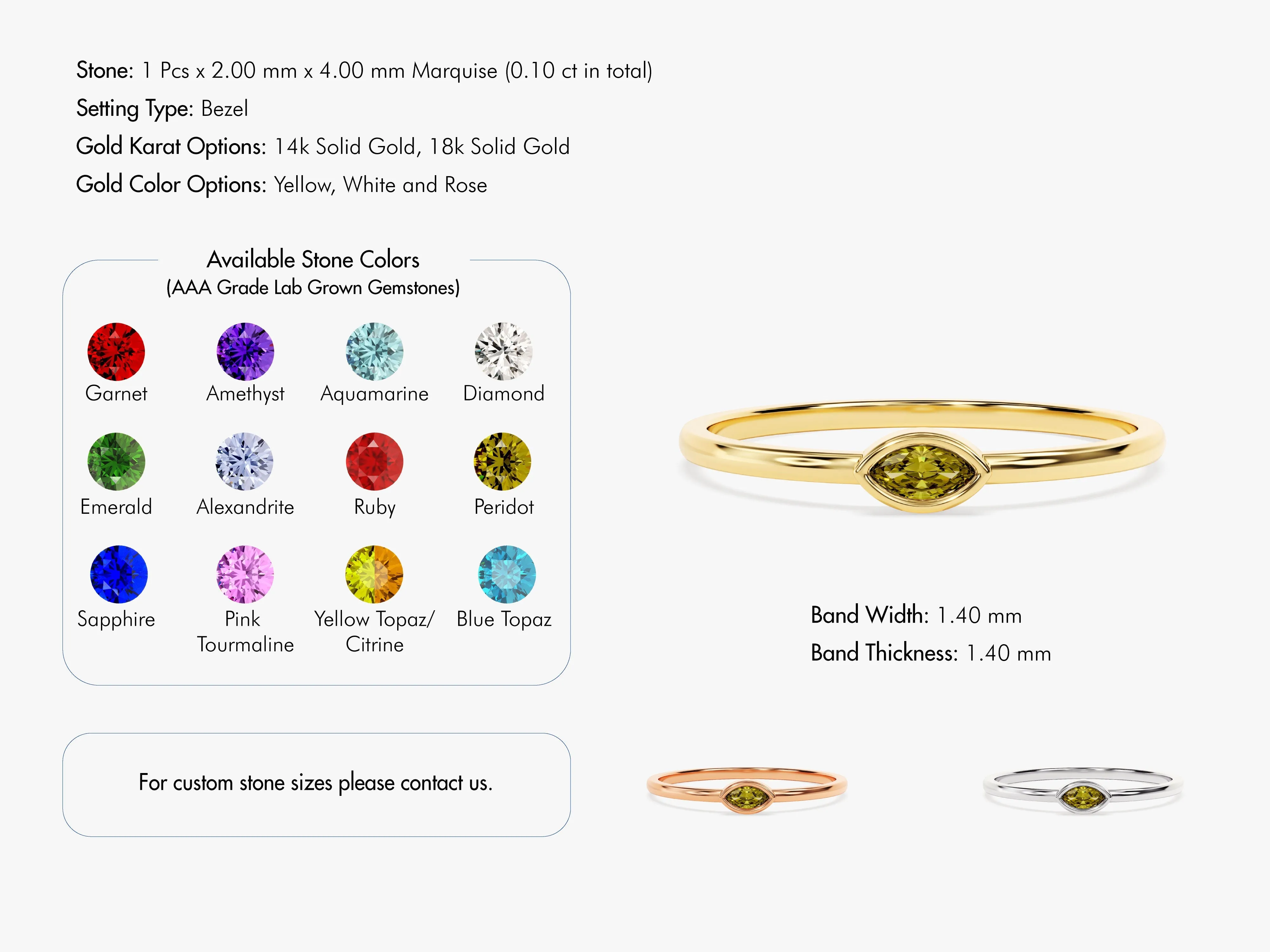 Bezel Set Marquise Birthstone Ring in 14k Solid Gold