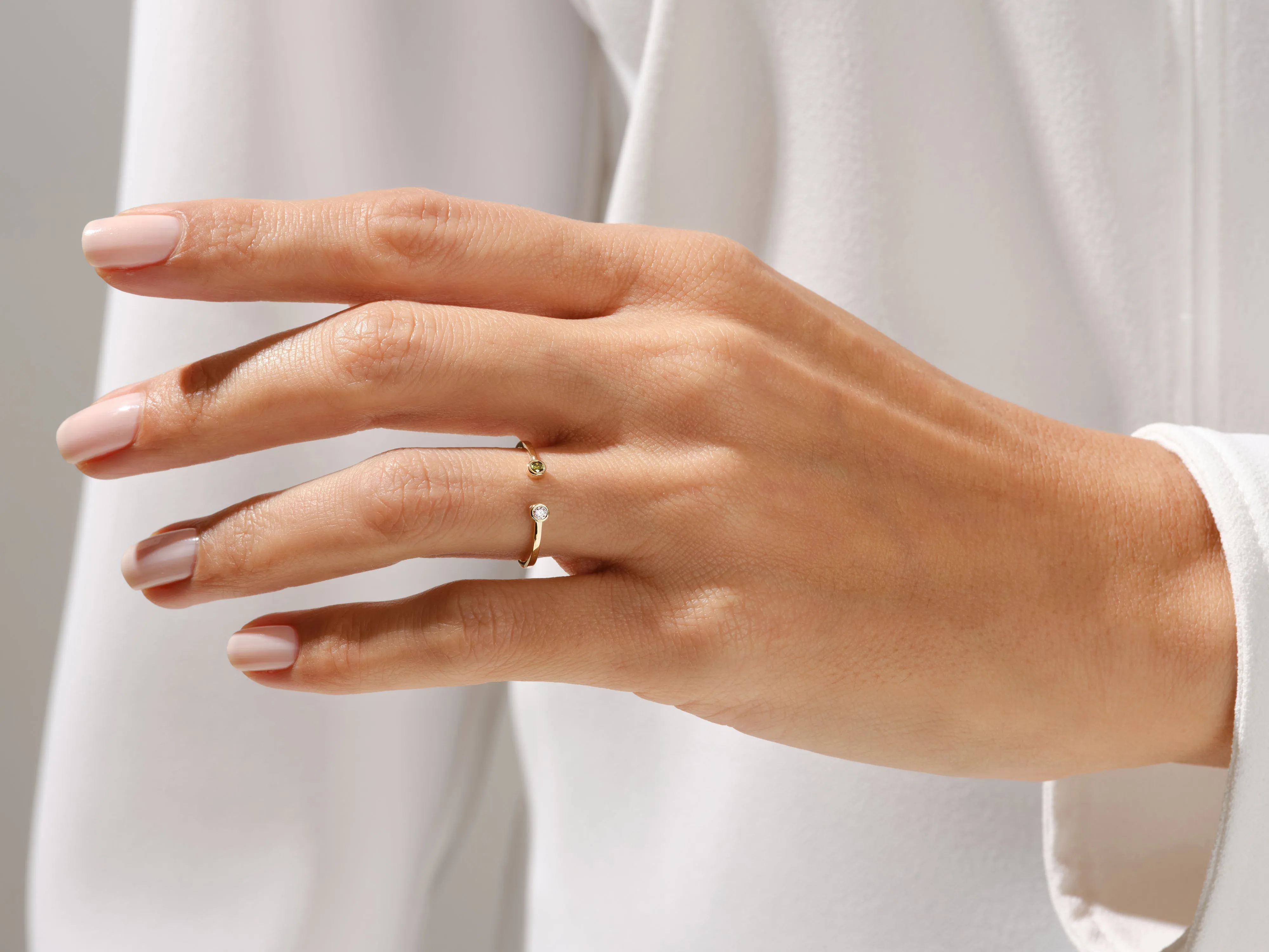 Bezel Set Open Cuff Birthstone Ring in 14k Solid Gold