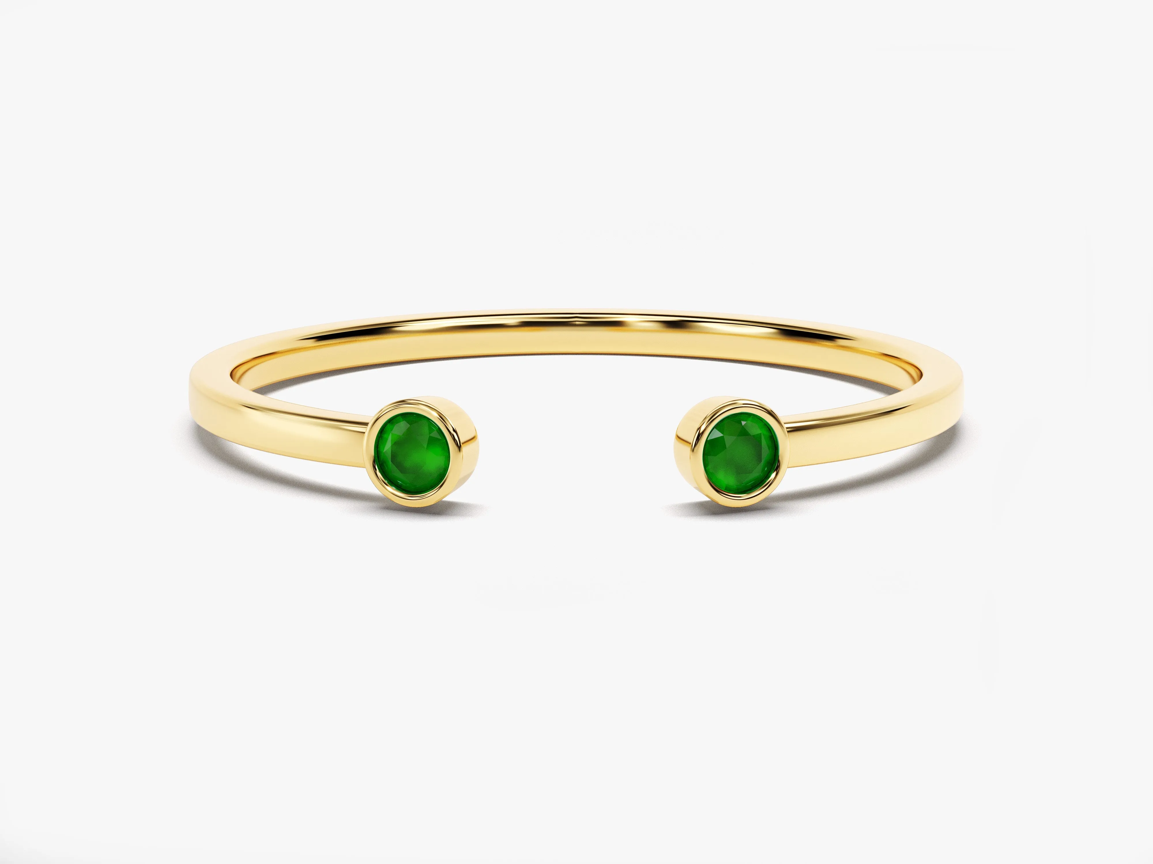 Bezel Set Open Cuff Birthstone Ring in 14k Solid Gold