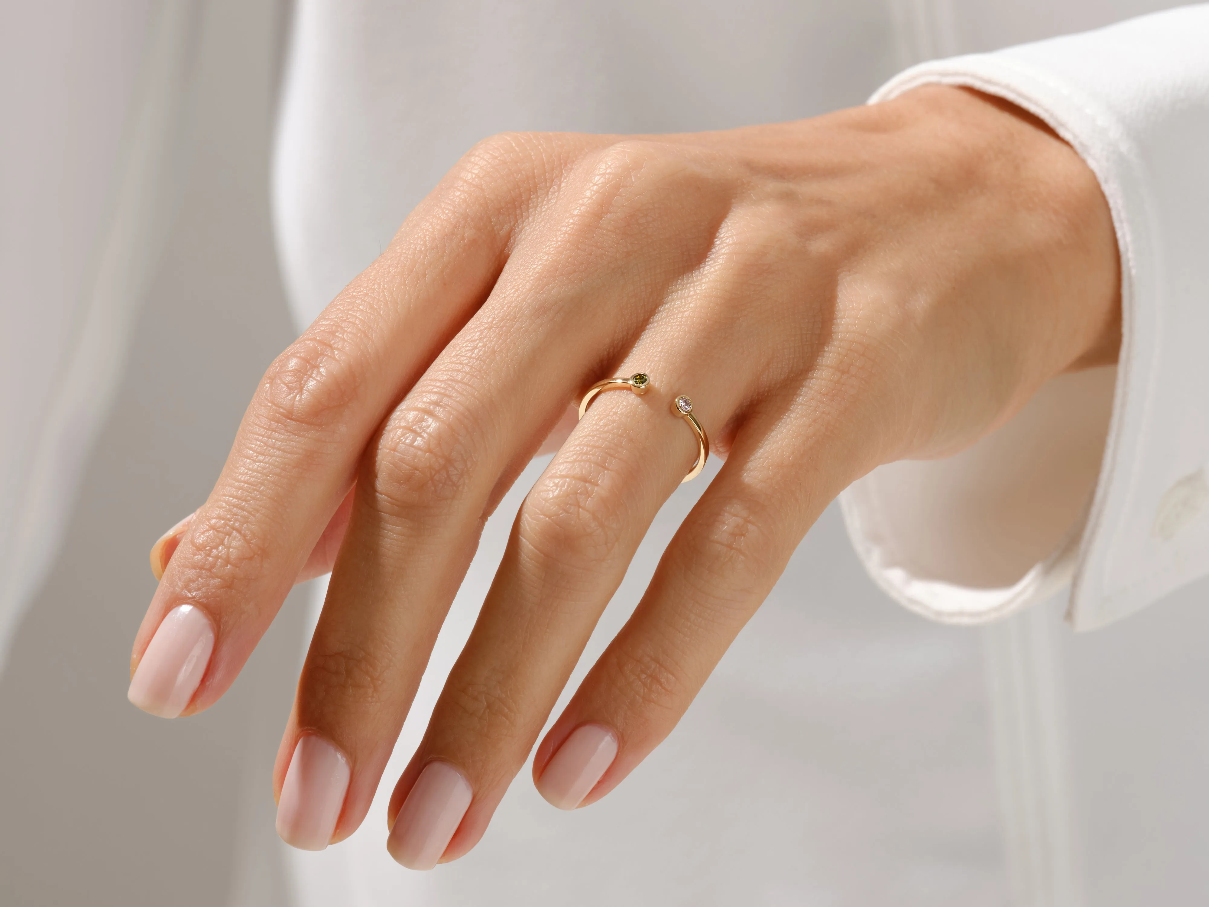 Bezel Set Open Cuff Birthstone Ring in 14k Solid Gold