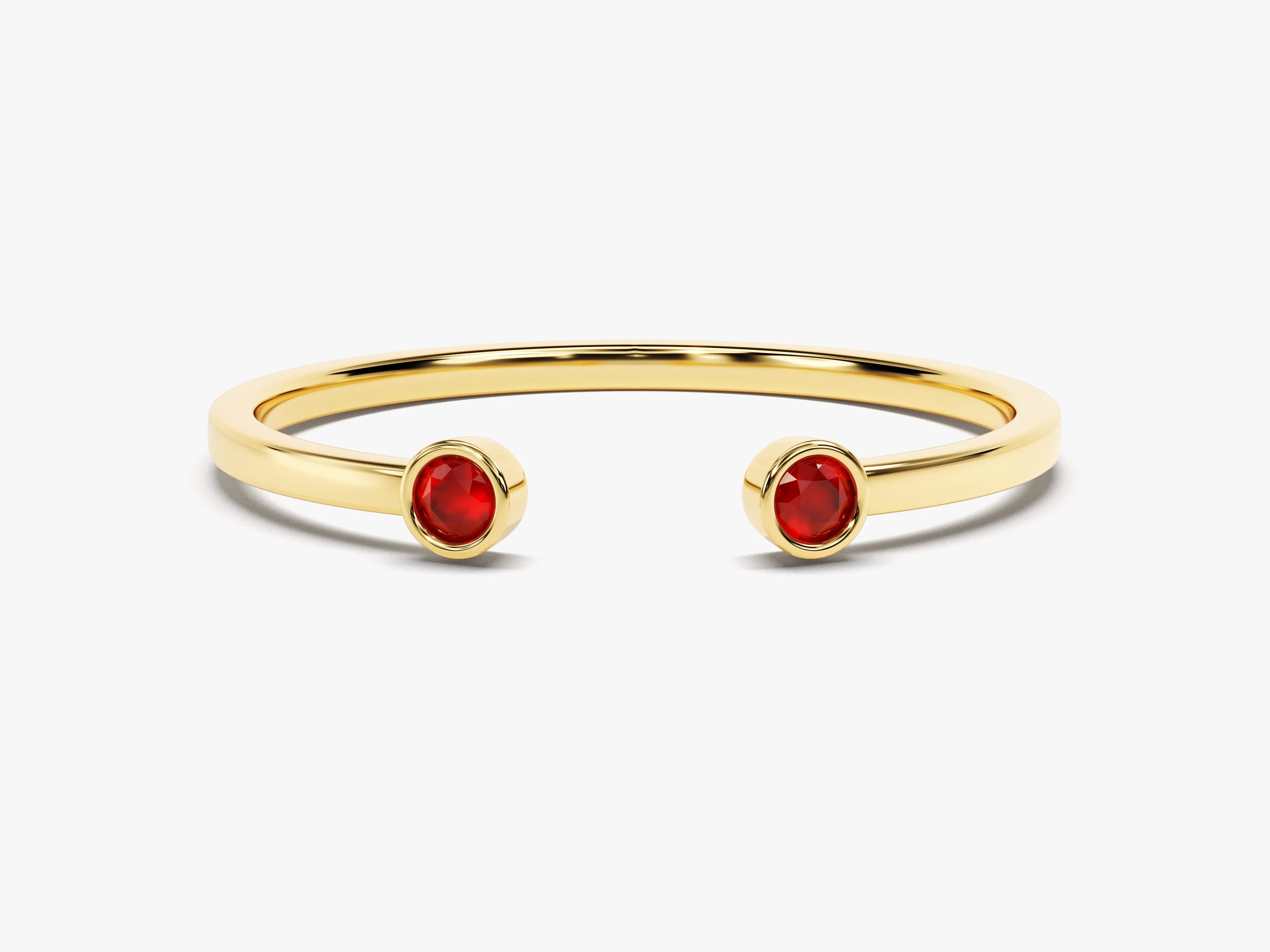 Bezel Set Open Cuff Birthstone Ring in 14k Solid Gold