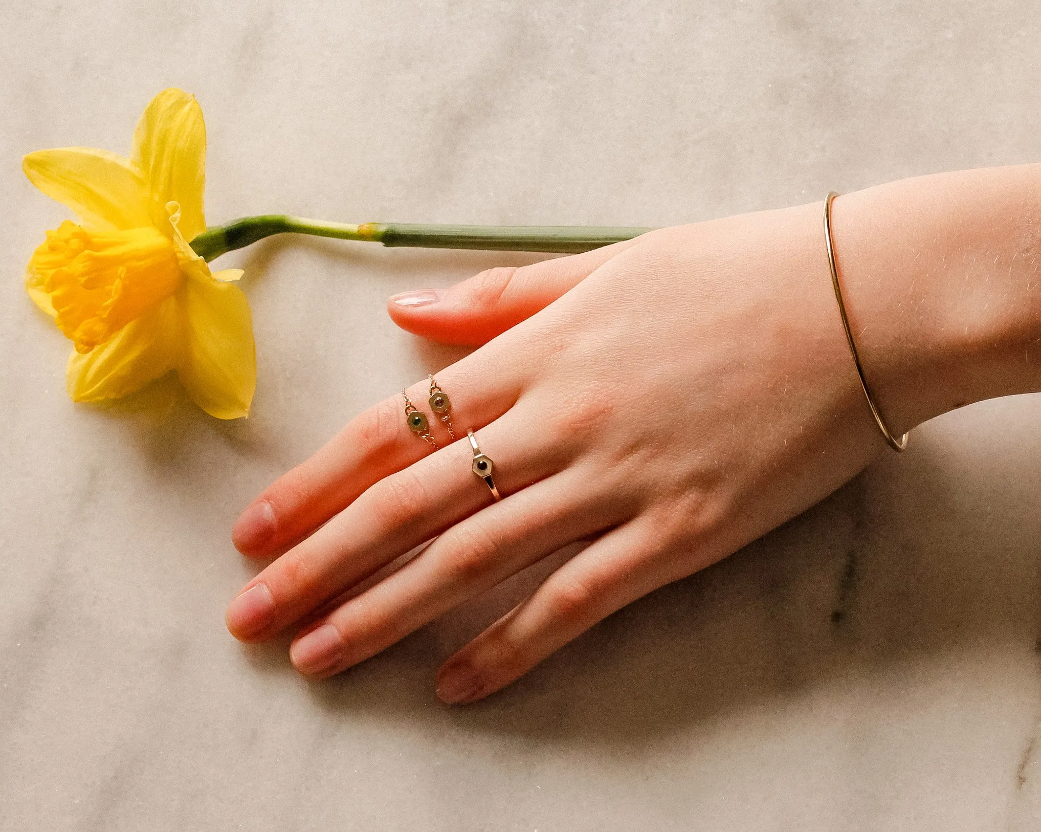 Birthstone Hexagon Ring - April - Diamond