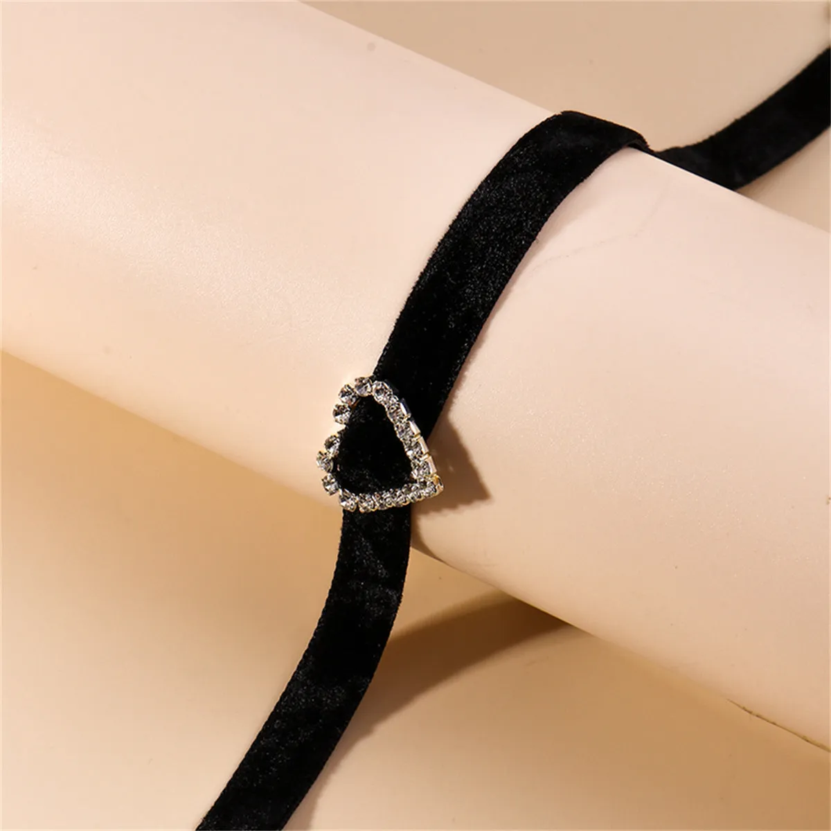 Black & Cubic Zirconia Heart Choker Necklace