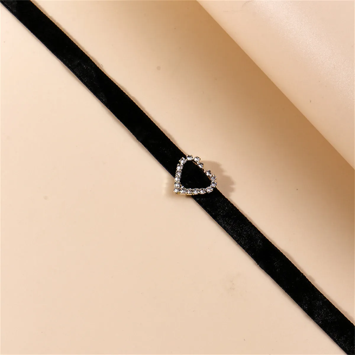 Black & Cubic Zirconia Heart Choker Necklace