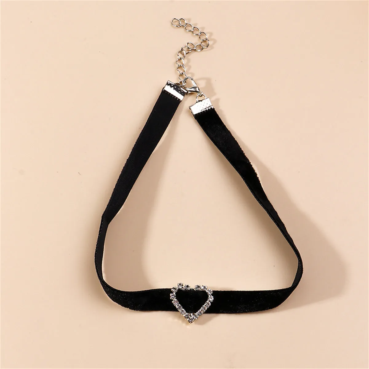 Black & Cubic Zirconia Heart Choker Necklace