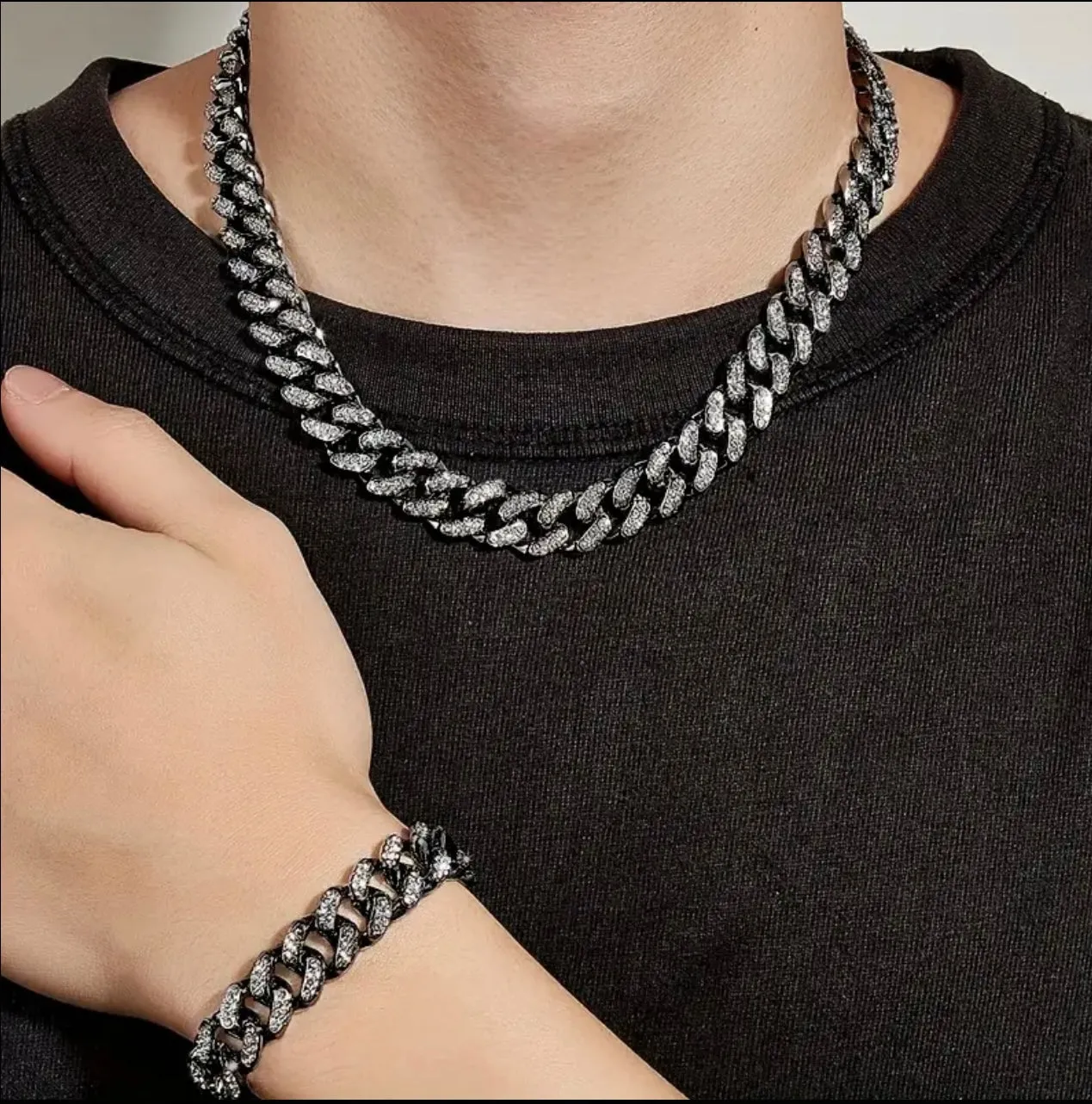Black Clear Cuban Chain Set 22/8