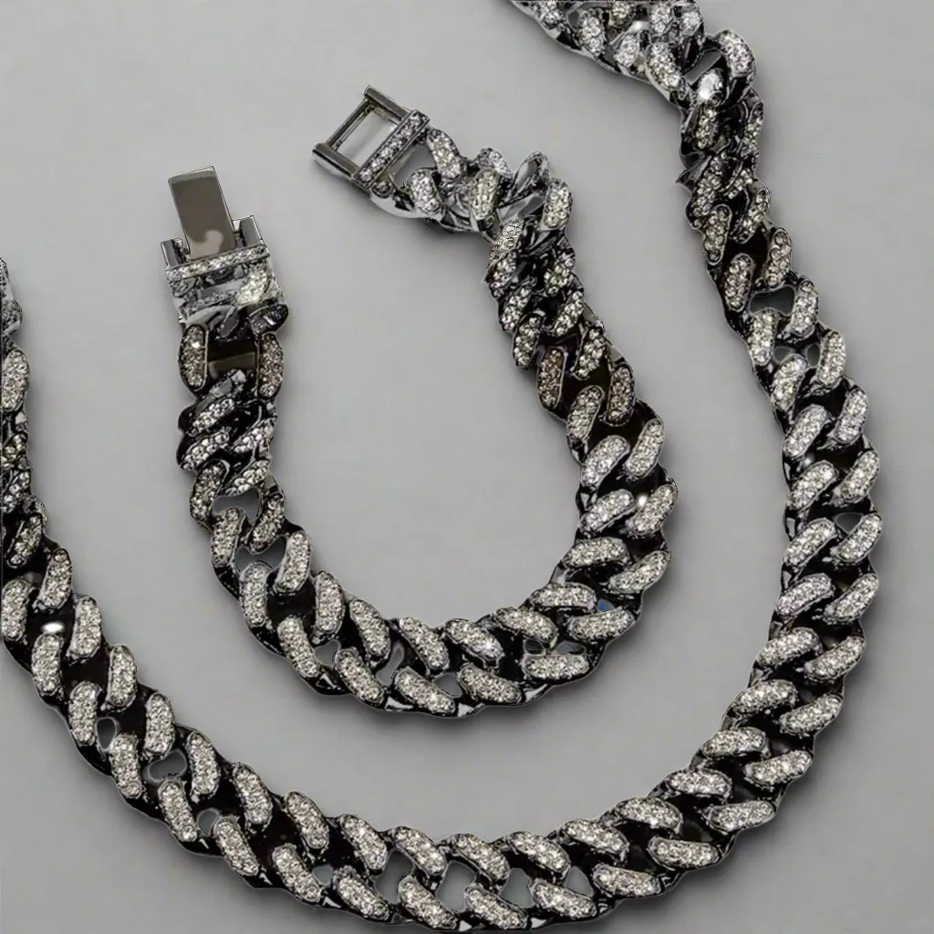 Black Clear Cuban Chain Set 22/8
