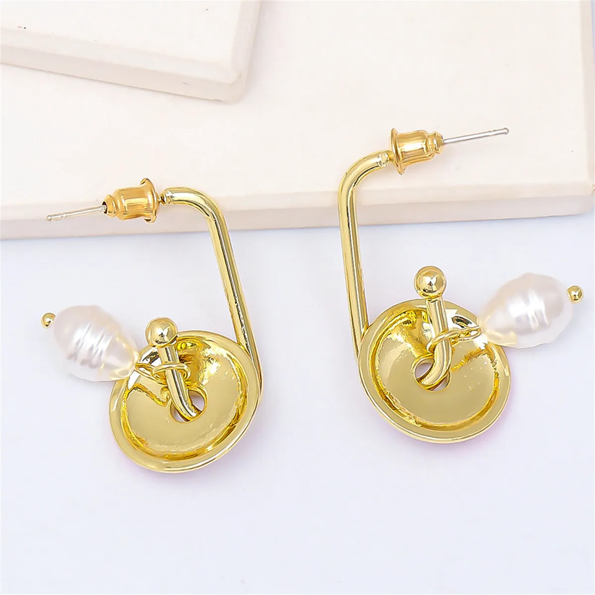Black Enamel & Pearl 18K Gold-Plated Lotus Drop Earrings