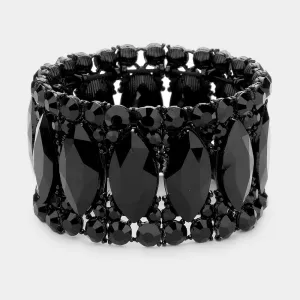 Black Large Marquise Stoned Stretch Pageant Bracelet  | Prom Jewelry | 506901