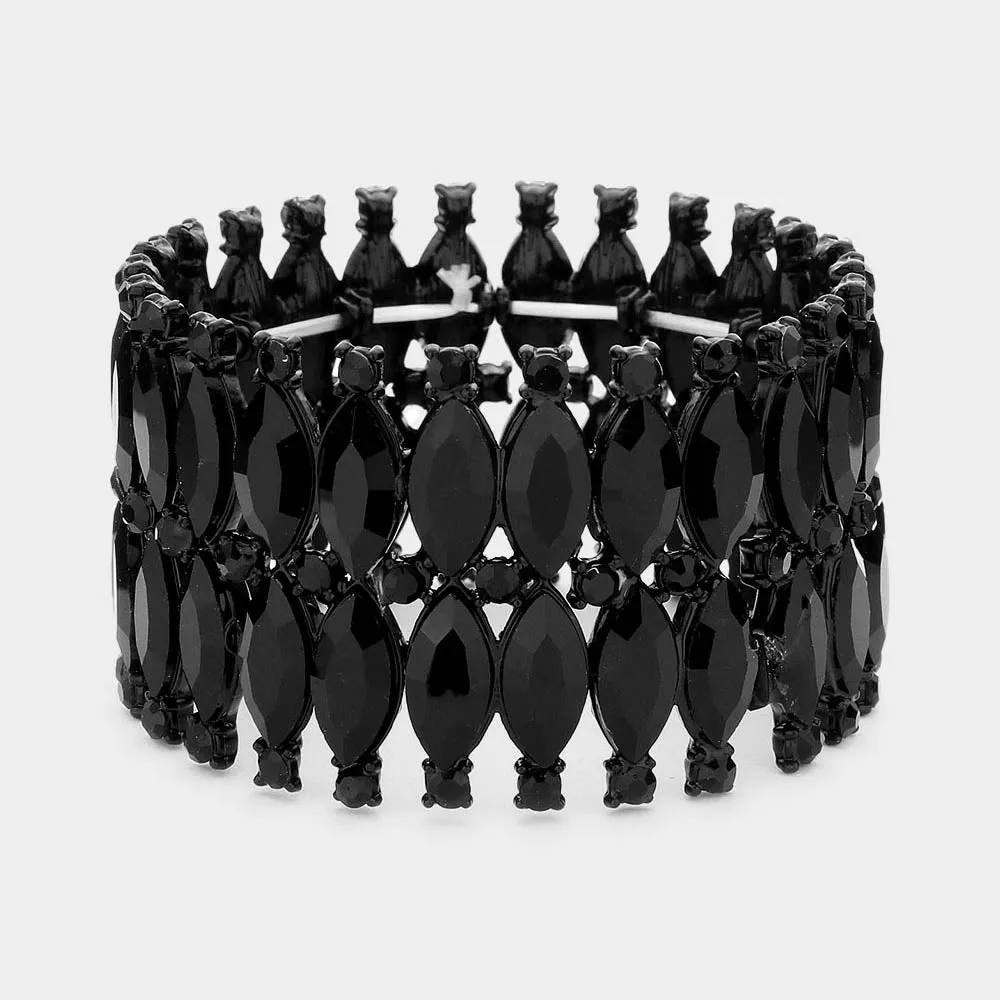 Black Marquise Stone Stretch Pageant Bracelet | 565097