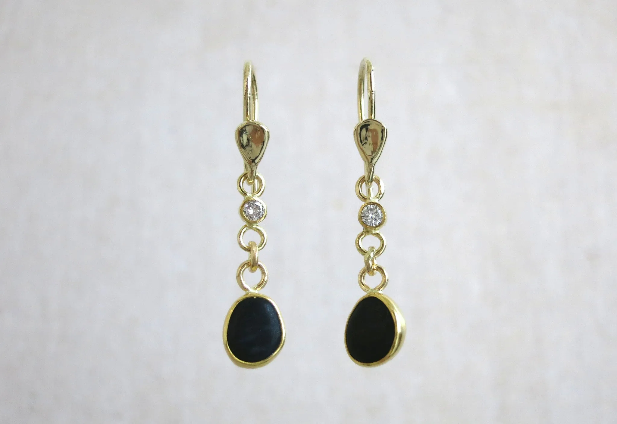 Black Pebble Diamond Drop Earrings