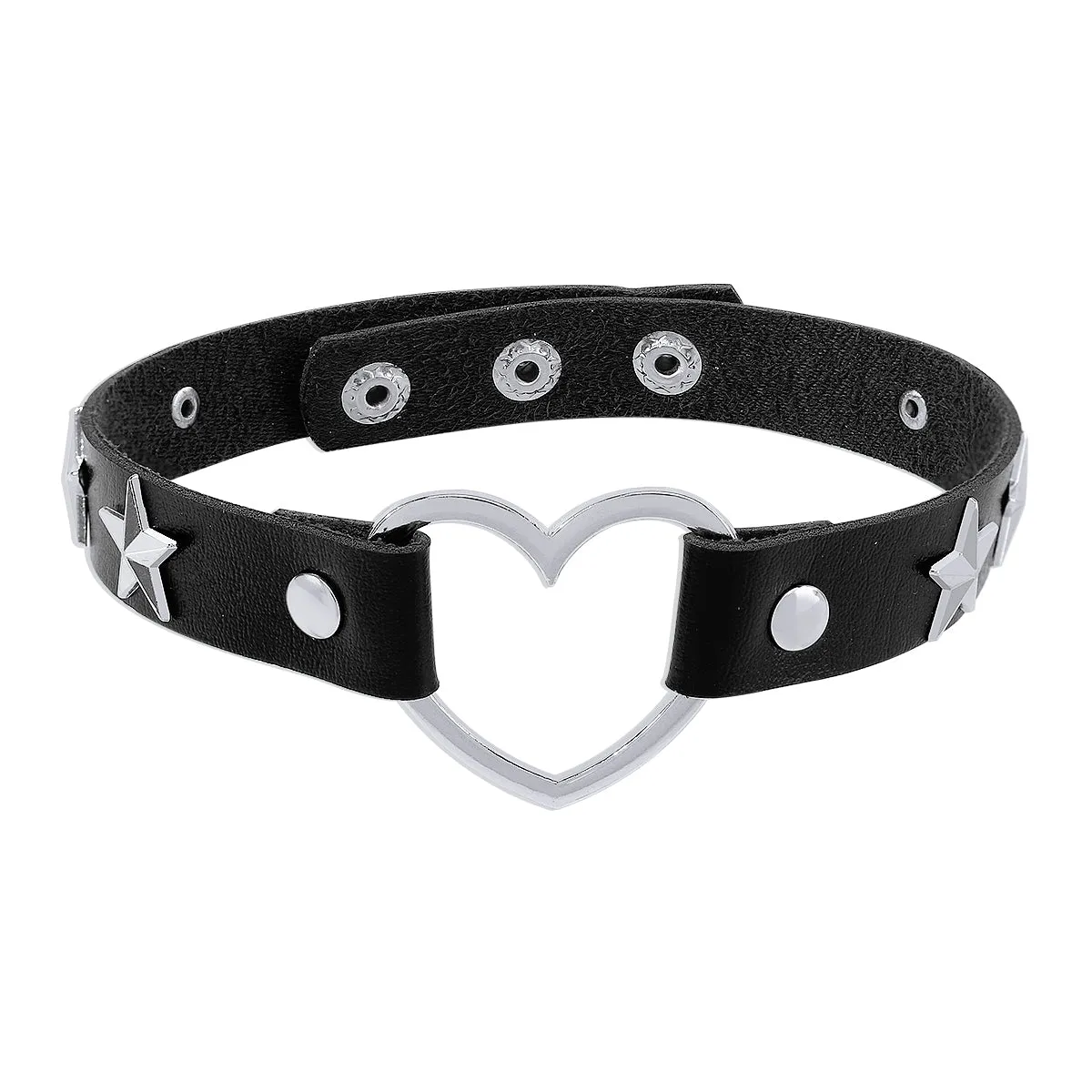 Black Polystyrene & Silver-Plated Star Heart Choker Necklace