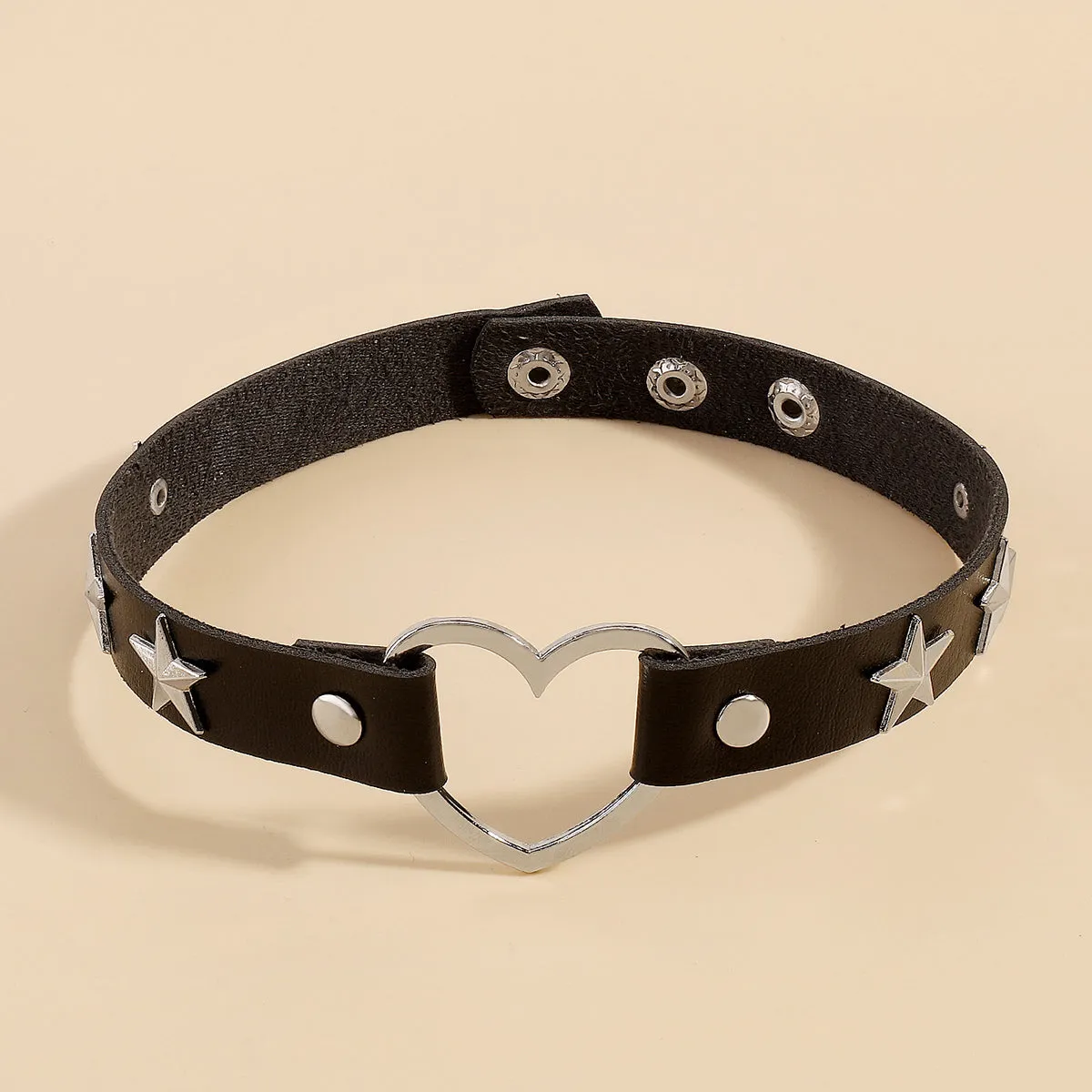 Black Polystyrene & Silver-Plated Star Heart Choker Necklace