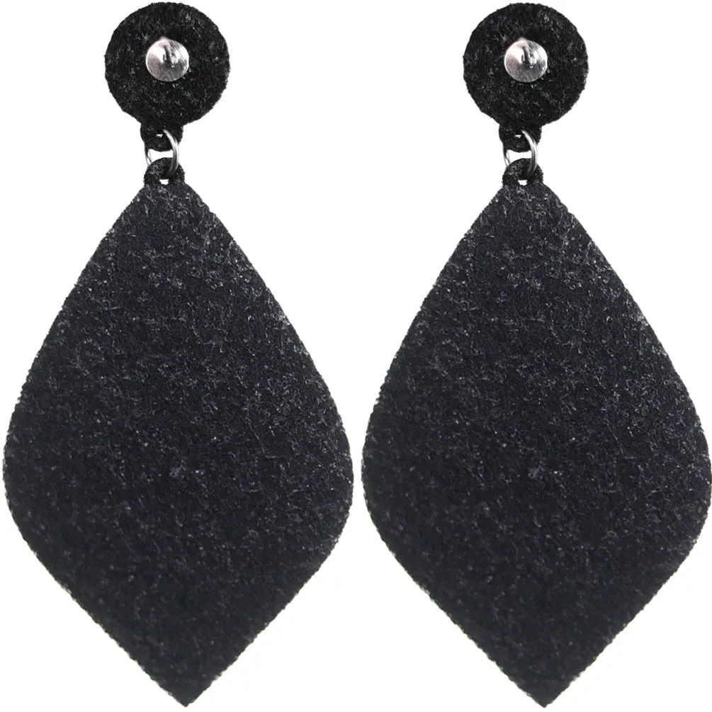 Black Silver Felt Pave Diamond Shaped Rhinestone Earrings