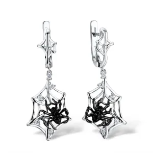 Black Spider in Cob Web Dangle Earrings
