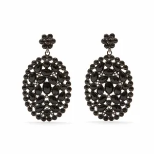 Black Spinel Diamond Oval Earrings