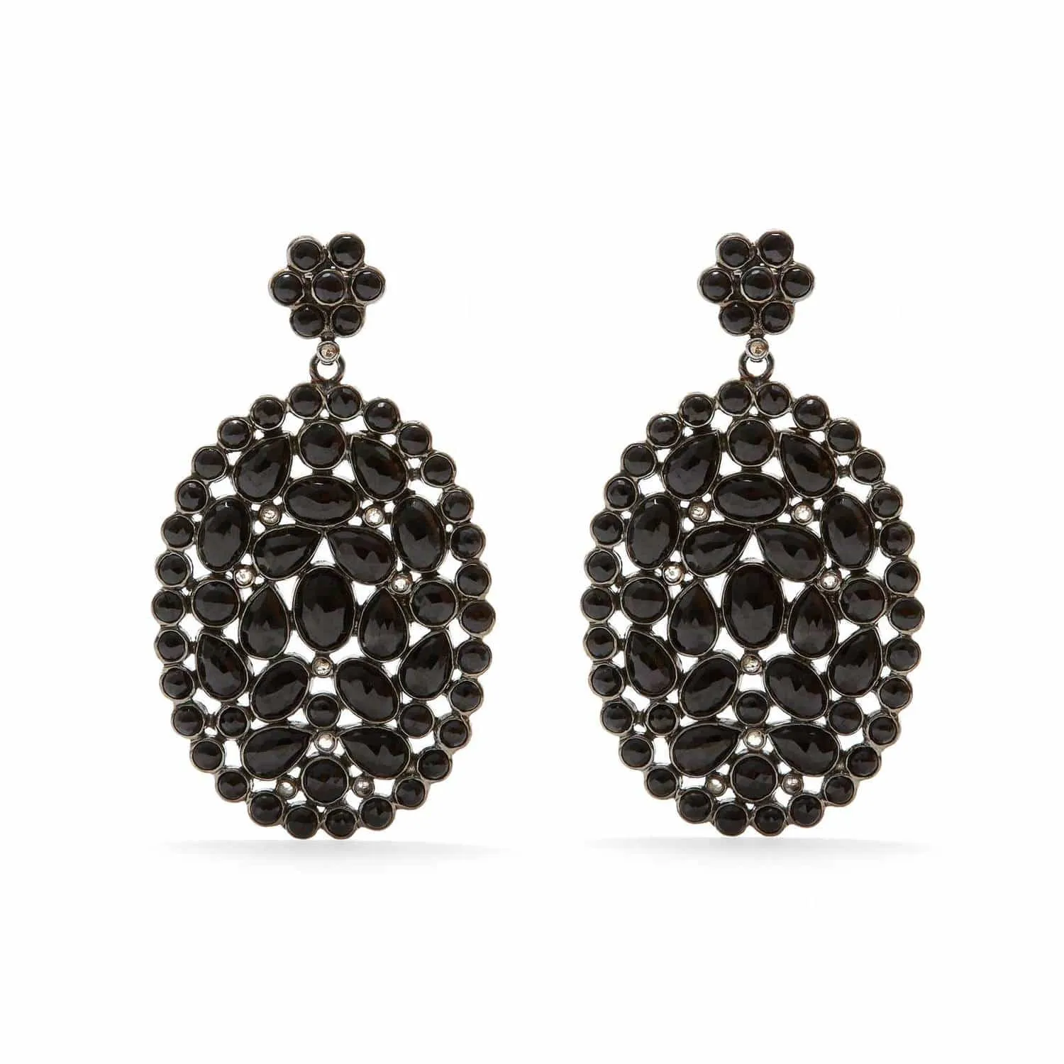 Black Spinel Diamond Oval Earrings