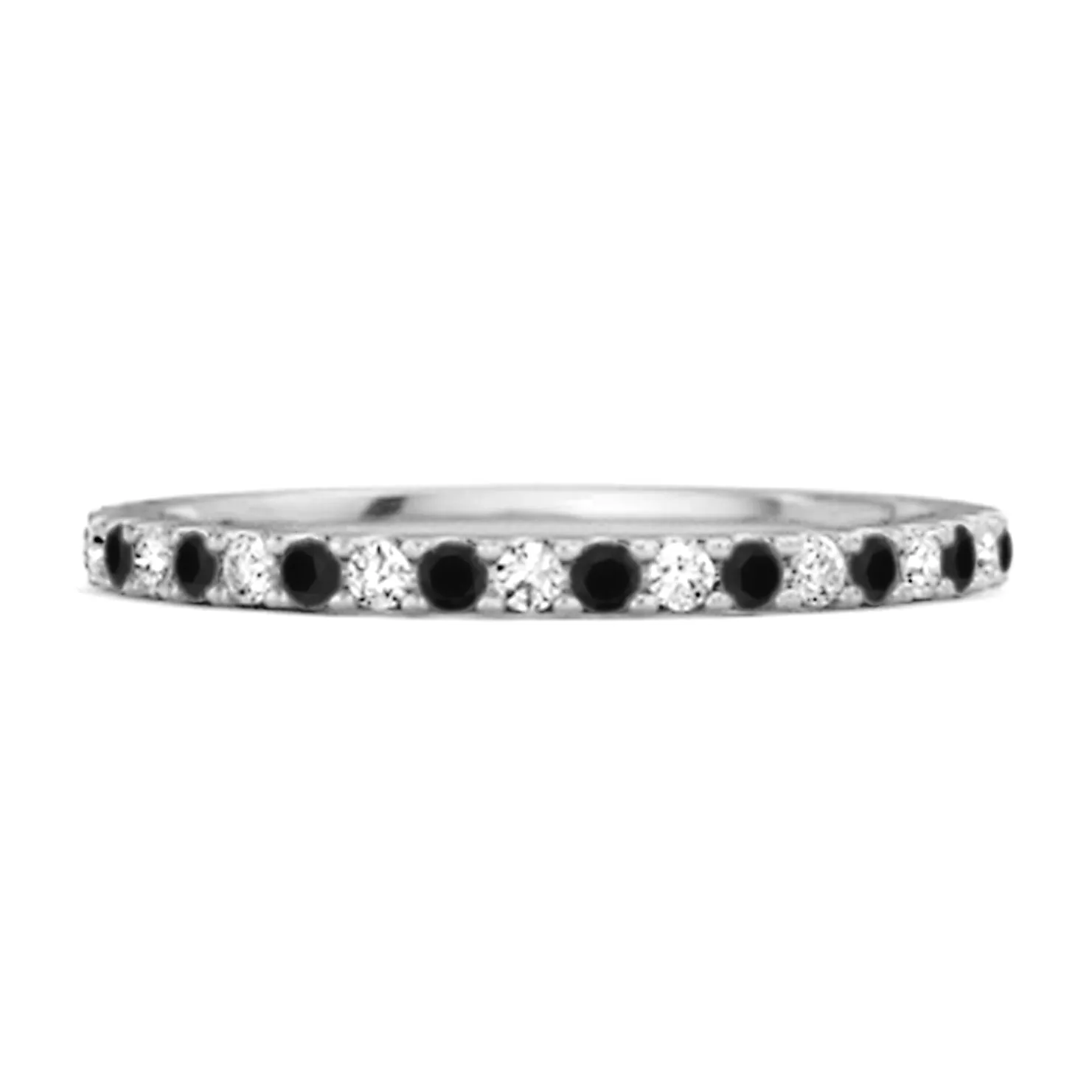 Black Spinel Half Eternity Band 925 Sterling Silver Stackable Ring