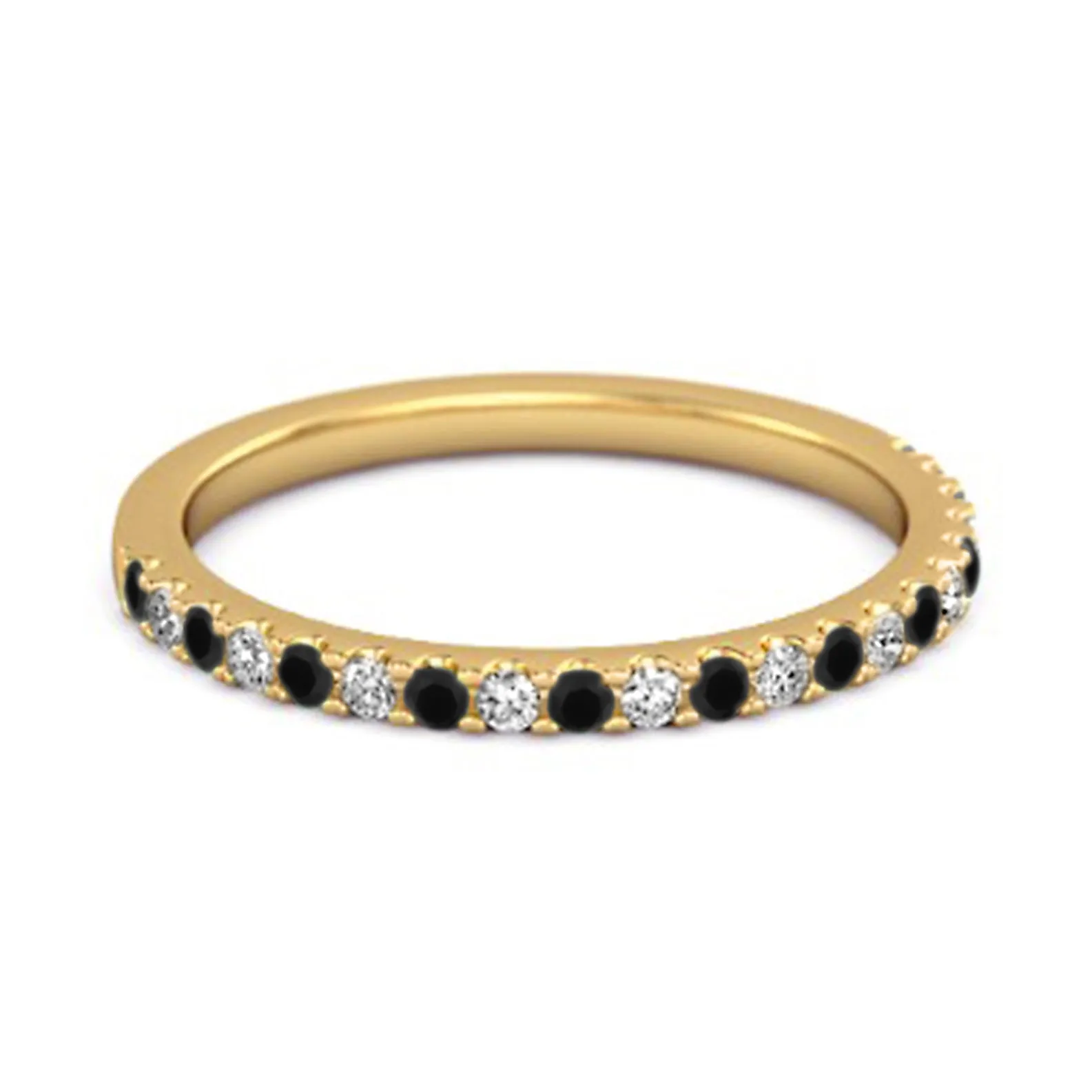 Black Spinel Half Eternity Band 925 Sterling Silver Stackable Ring