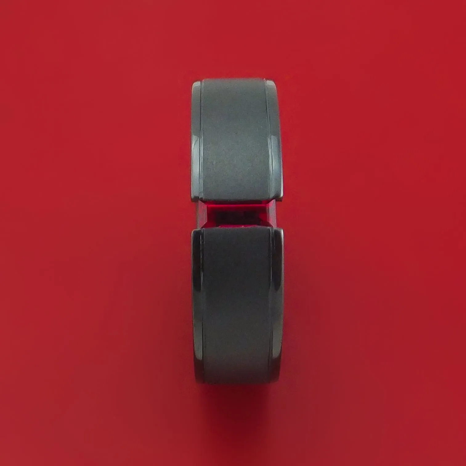 Black Zirconium and Ruby Ring Custom Made Wedding Band
