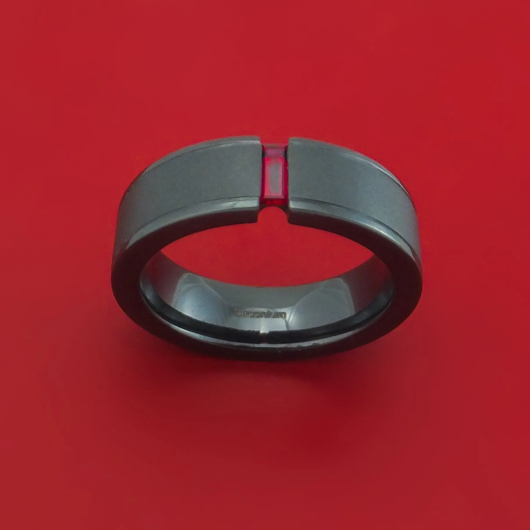 Black Zirconium and Ruby Ring Custom Made Wedding Band