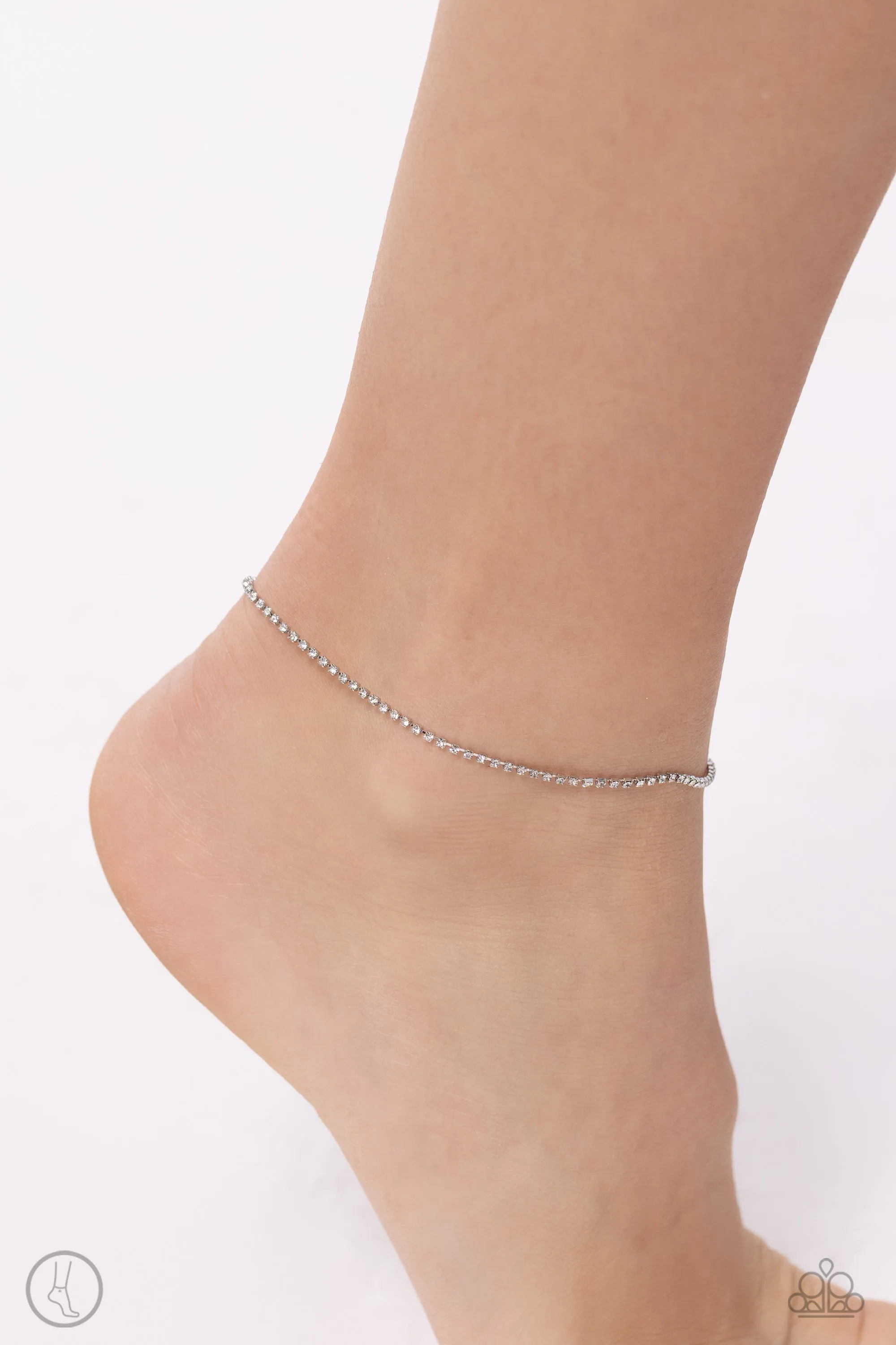 Blinding Basic - White - Dainty Rhinestone Paparazzi Anklet