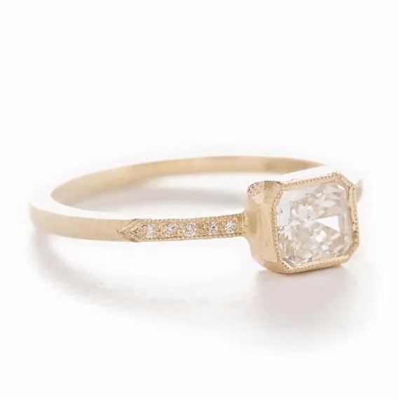 Blockette Cushion White Diamond Pave Ring