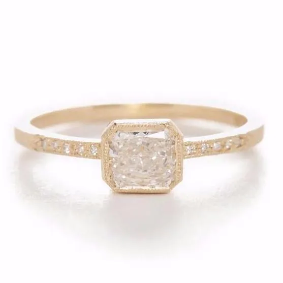 Blockette Cushion White Diamond Pave Ring
