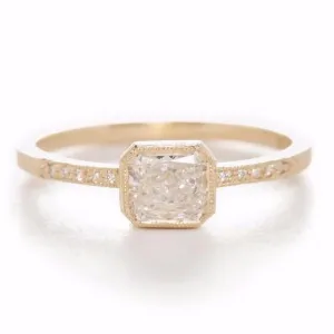 Blockette Cushion White Diamond Pave Ring