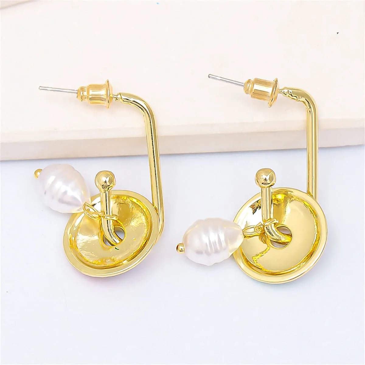Blue Enamel & Pearl 18K Gold-Plated Flower Drop Earrings