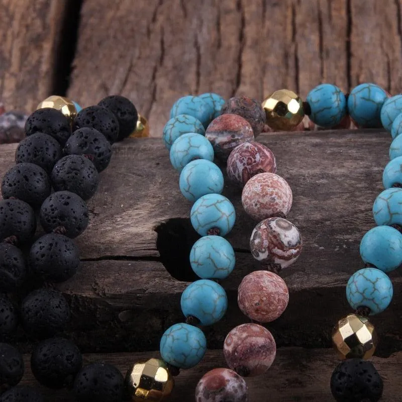 Bohemian Knotted Stone Horn Pendant Necklace